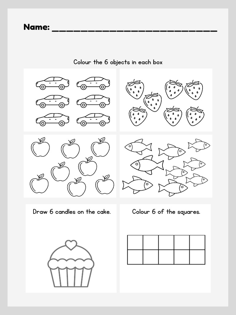 Illustrated Math Counting To 6 Worksheet | PDF