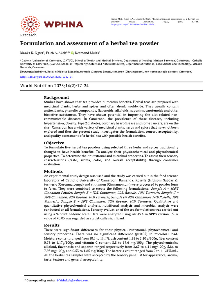Herbal Tea Powder Formulation Study | PDF | Colony Forming Unit | Turmeric