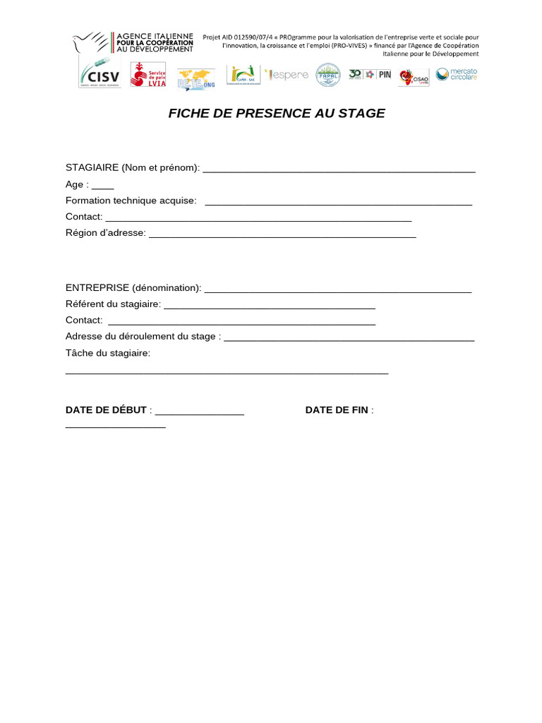 Photo inspiration: Fresh Look at Fiche De Présence Pour Stage