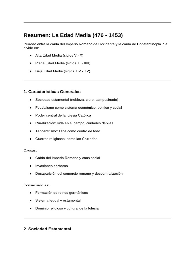 Historia de la Edad Media (476-1453) | PDF | Edades medias | Feudalismo
