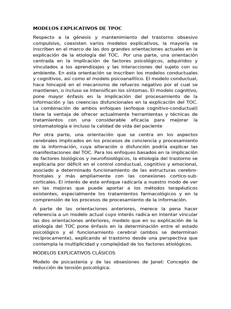 Modelos Explicativos de Tpoc Caso Clinico | PDF | Desorden obsesivo ...