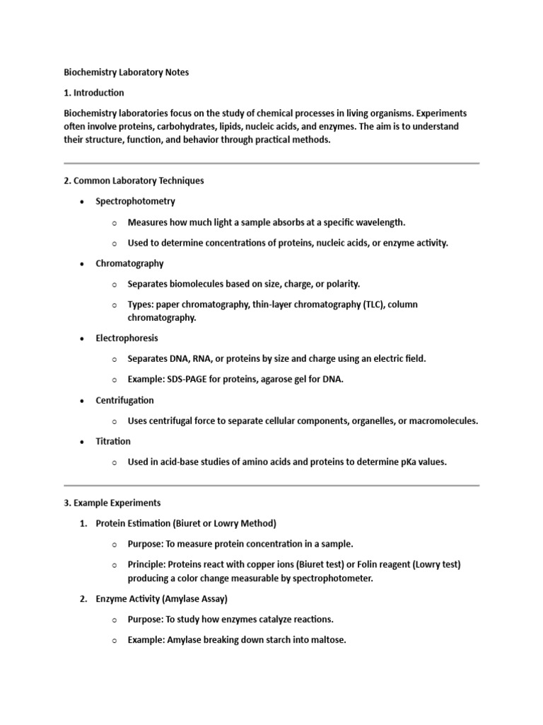 Biochemistry Laboratory Notes | PDF | Proteins | Biochemistry