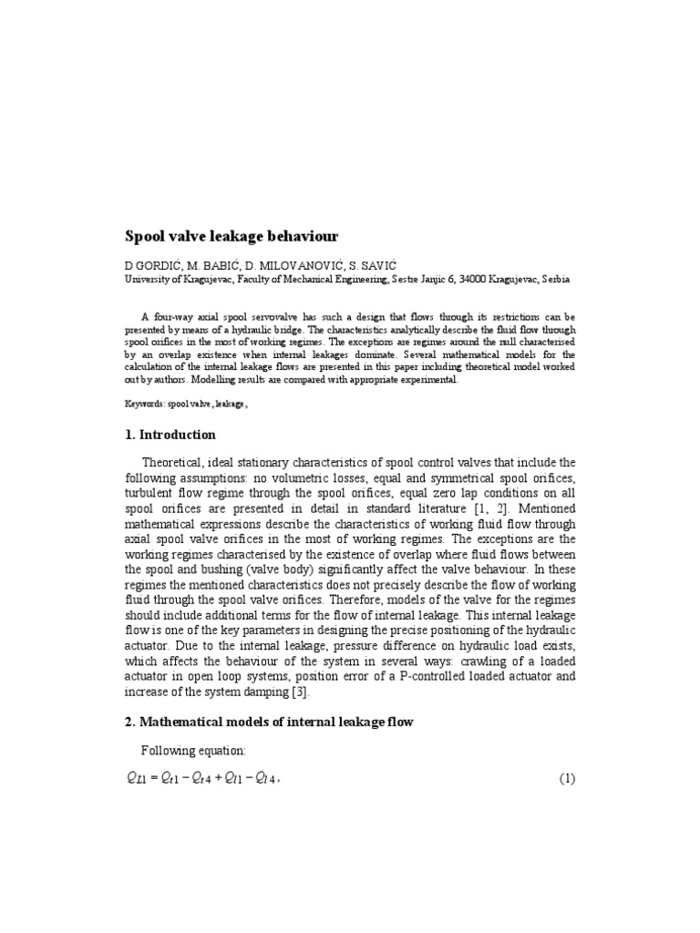 ACME - Spool Valve Leakage Behaviour | PDF | Fluid Dynamics | Viscosity