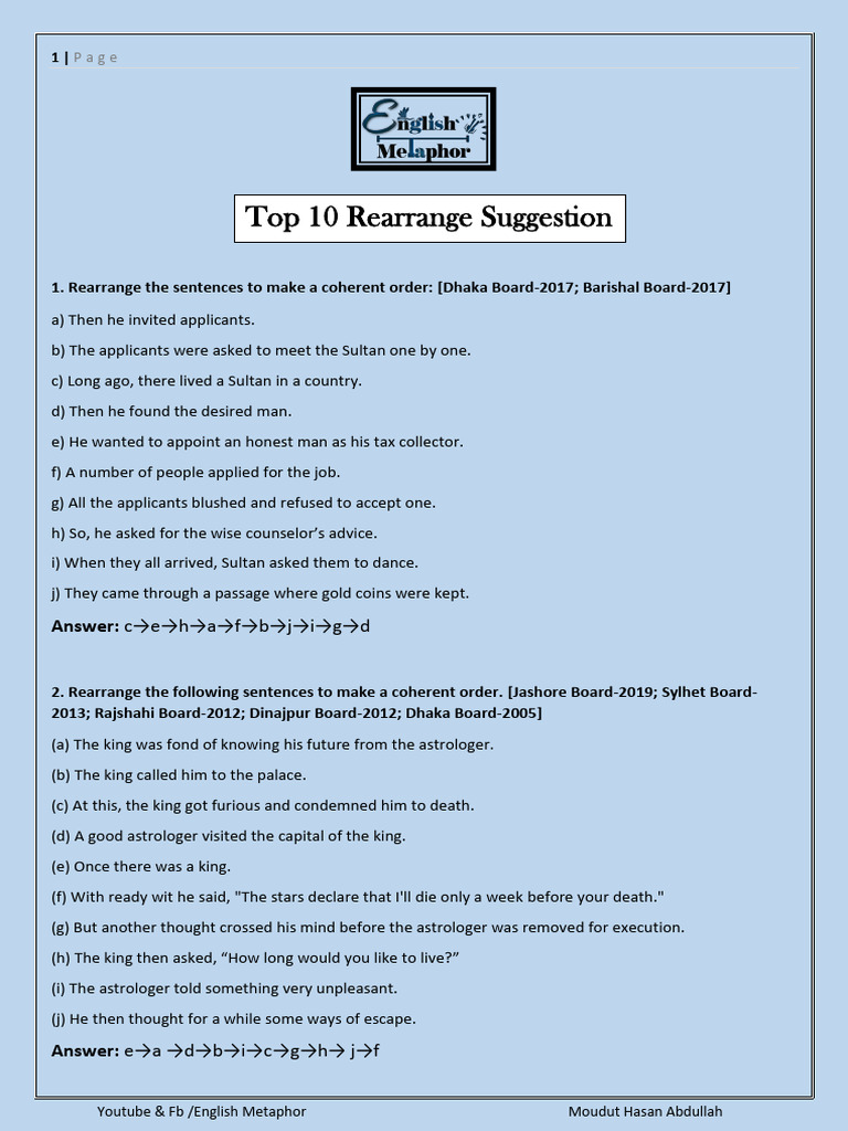 Rearranging Sentences for Clarity | PDF