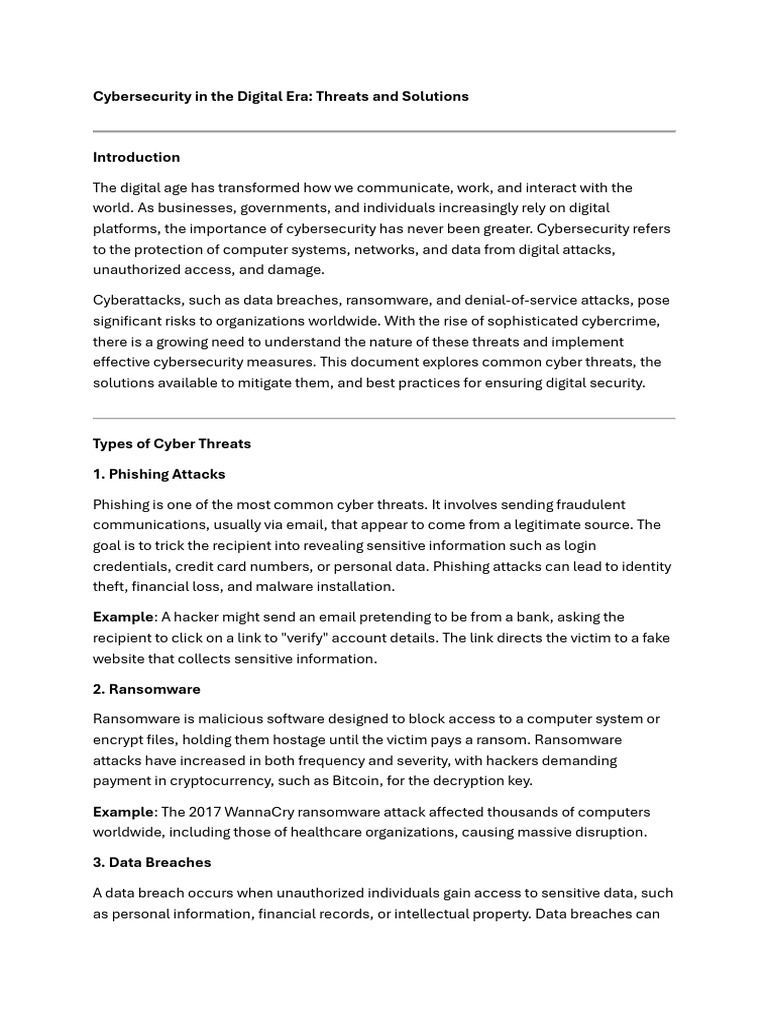 Cybersecurity - Threat and Solution in The Digital Era | PDF | Security ...