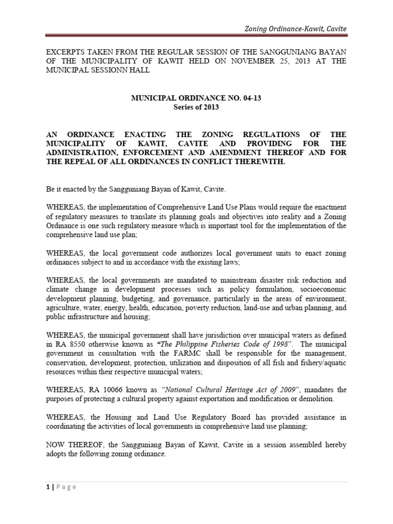 Kawit Zoning Ordinance | PDF | Zoning | Flood