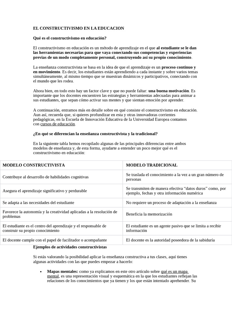 Constructivismo en Educación: Claves y Ejemplos | PDF | Constructivismo ...
