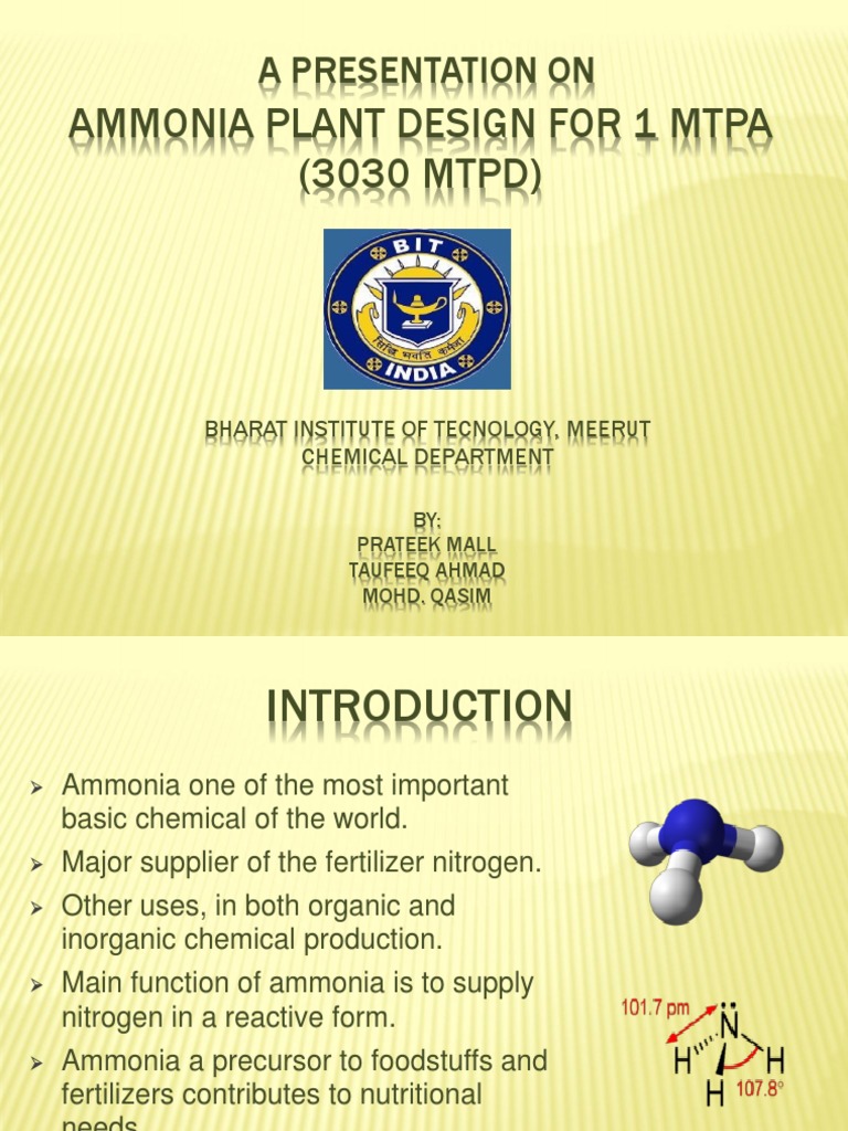 Ammonia Plant Design For 1 Mtpa | PDF | Adsorption | Industrial Gases