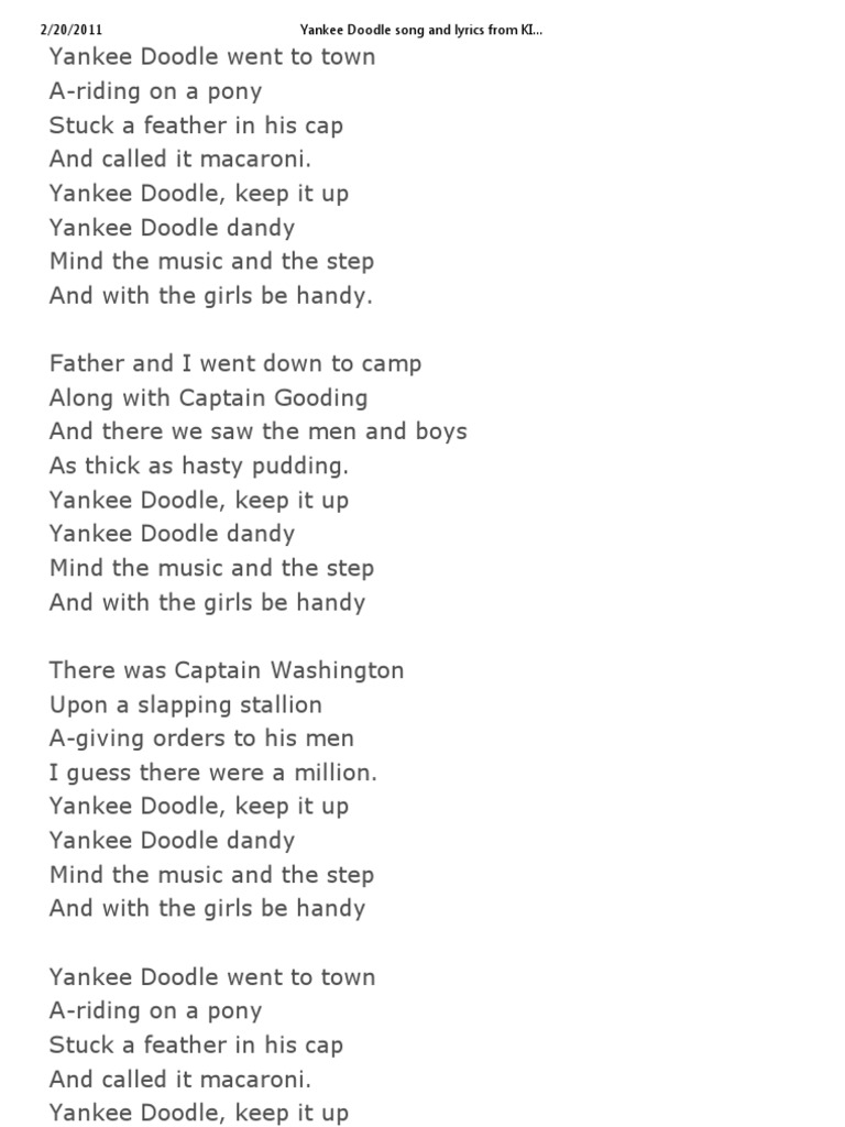 Yankee Doodle Song And Lyrics From Kididdles