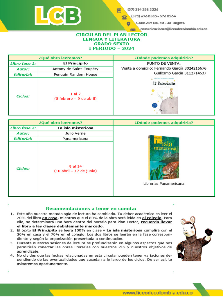 Plan Lector Grado Sexto 2024 | PDF | Comprensión lectora