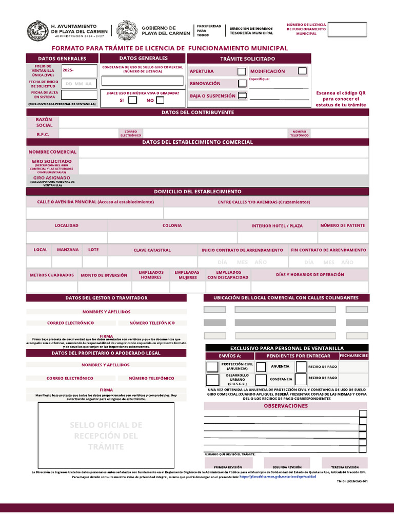 Formato para Tramite de Licencia de Funcionamiento Municipal 2025 | PDF
