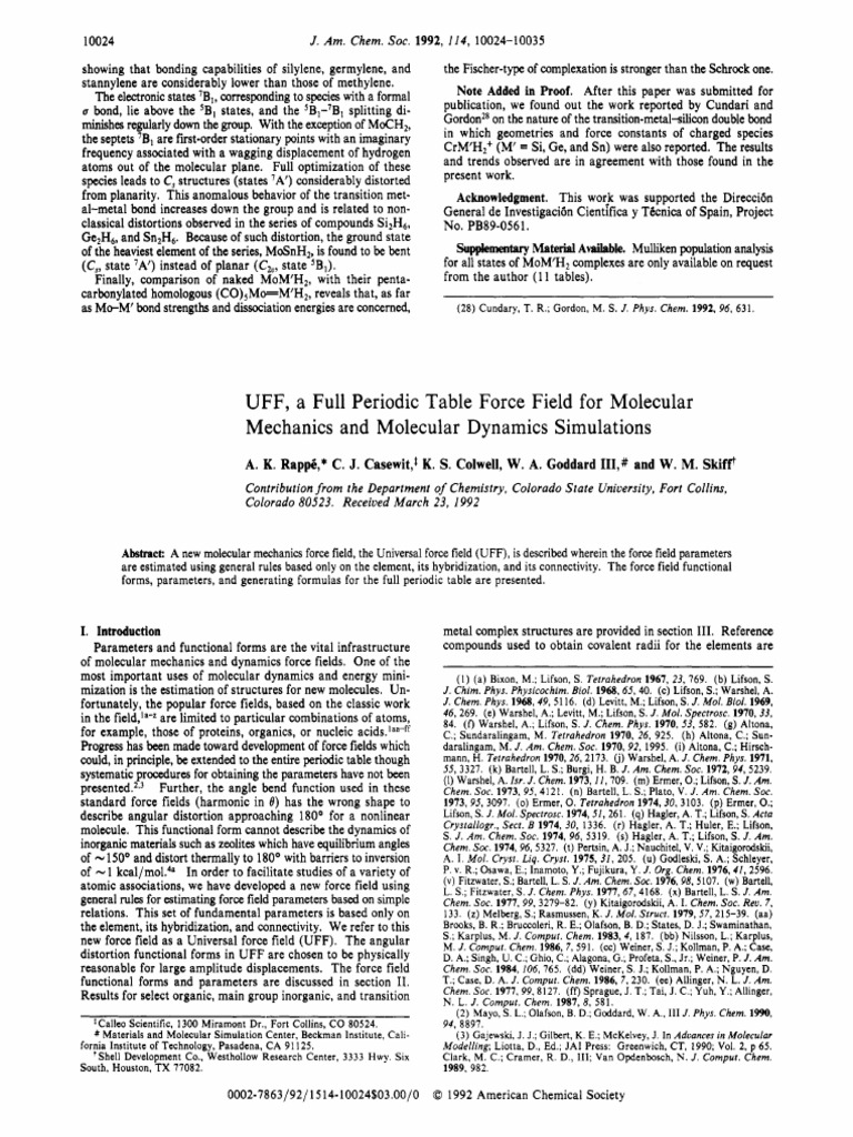 Universal Force Field for Molecular Dynamics | PDF | Force Field ...