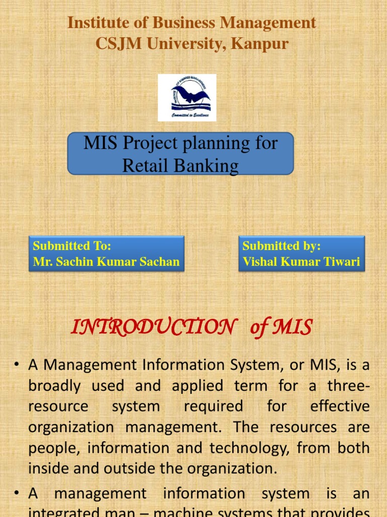 MIS Project Planning For Retail Banking: Institute of Business ...