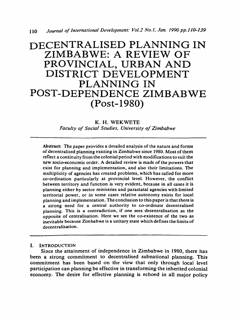 Decentralised Planning in Zimbabwe | PDF | Decentralization | Taxes