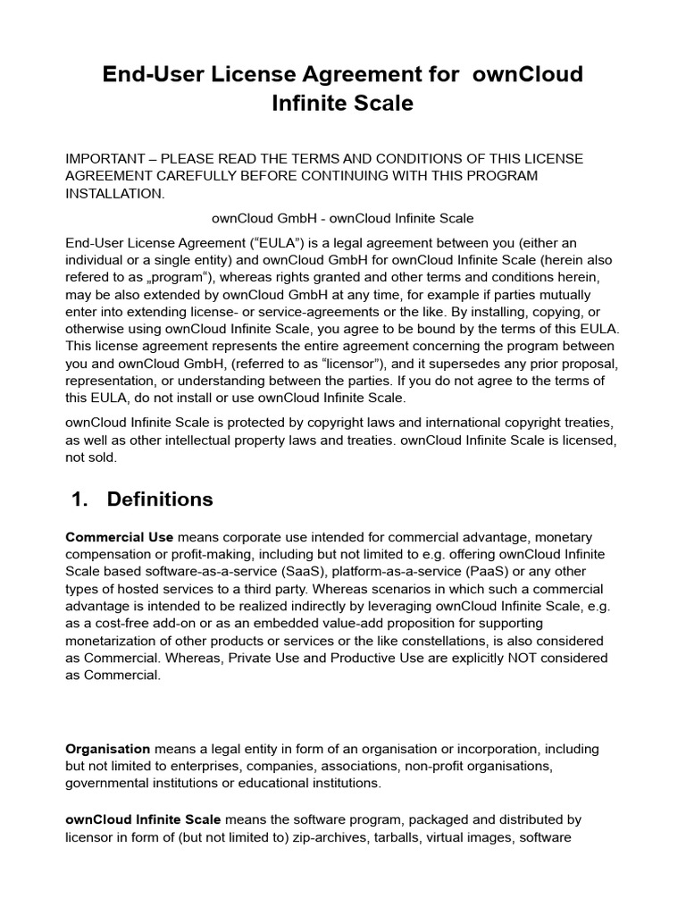 End User License Agreement For OwnCloud Infinite Scale | PDF | License ...