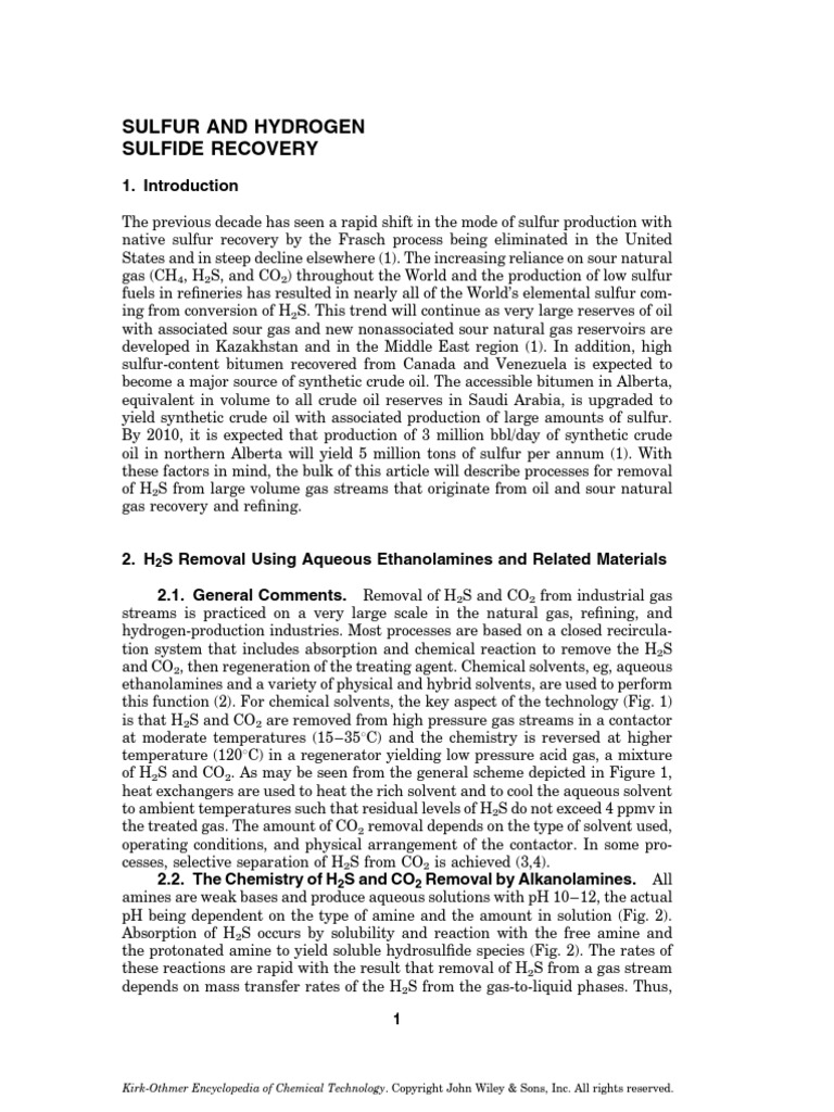 Sulfur and Hydrogen Sulfide Recovery | PDF | Catalysis | Sulfur Dioxide