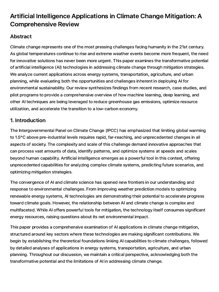 AI Applications in Climate Change Mitigation - A Comprehensive Review ...