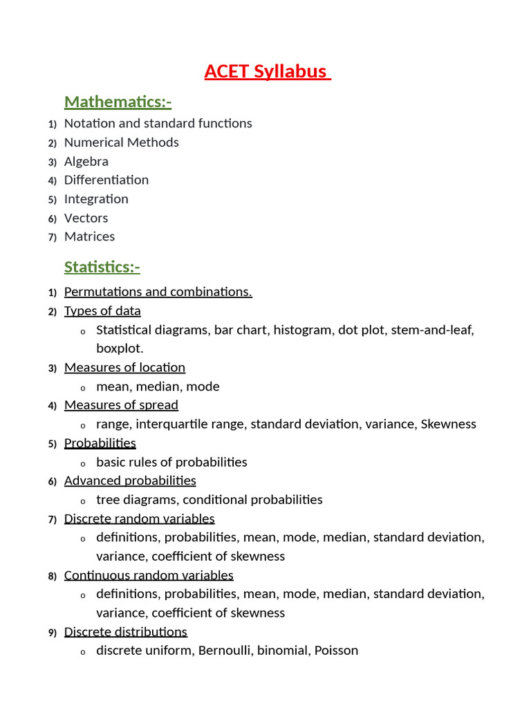 Probability Concepts in ACET Syllabus | PDF | Probability Distribution ...
