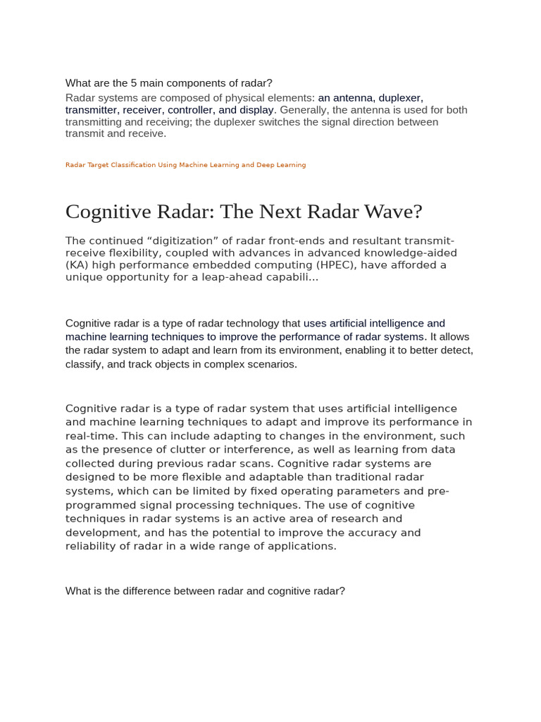 Key Components of Cognitive Radar Systems | PDF | Wavelet | Radar