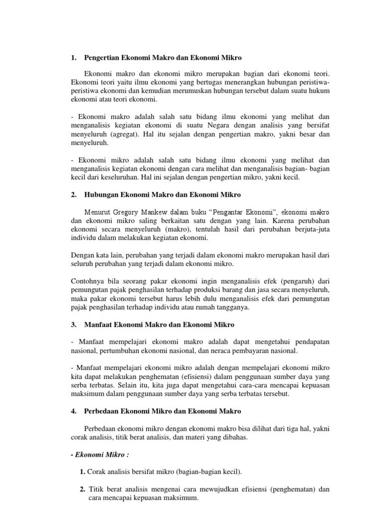 Pendapat Para Ahli Ekonomi Makro Dan Ekonomi Mikro