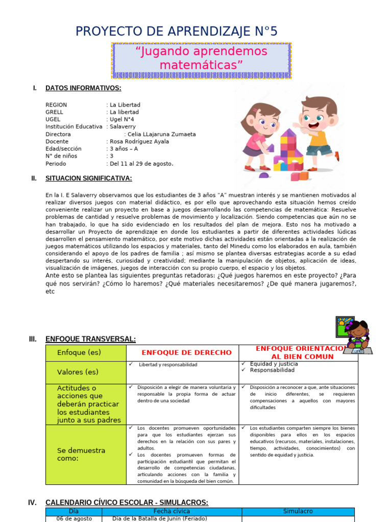 Proyecto Matemático para Niños de 3 Años | PDF | Aprendizaje | Evaluación