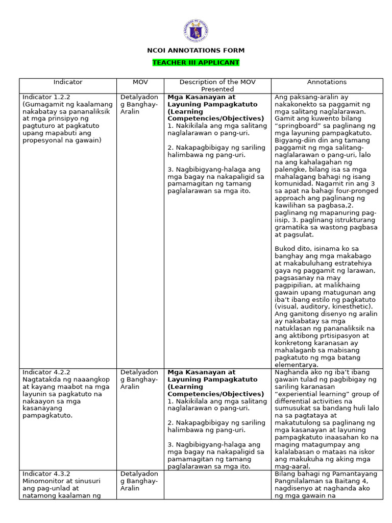 Ncoi Annotation Form | PDF