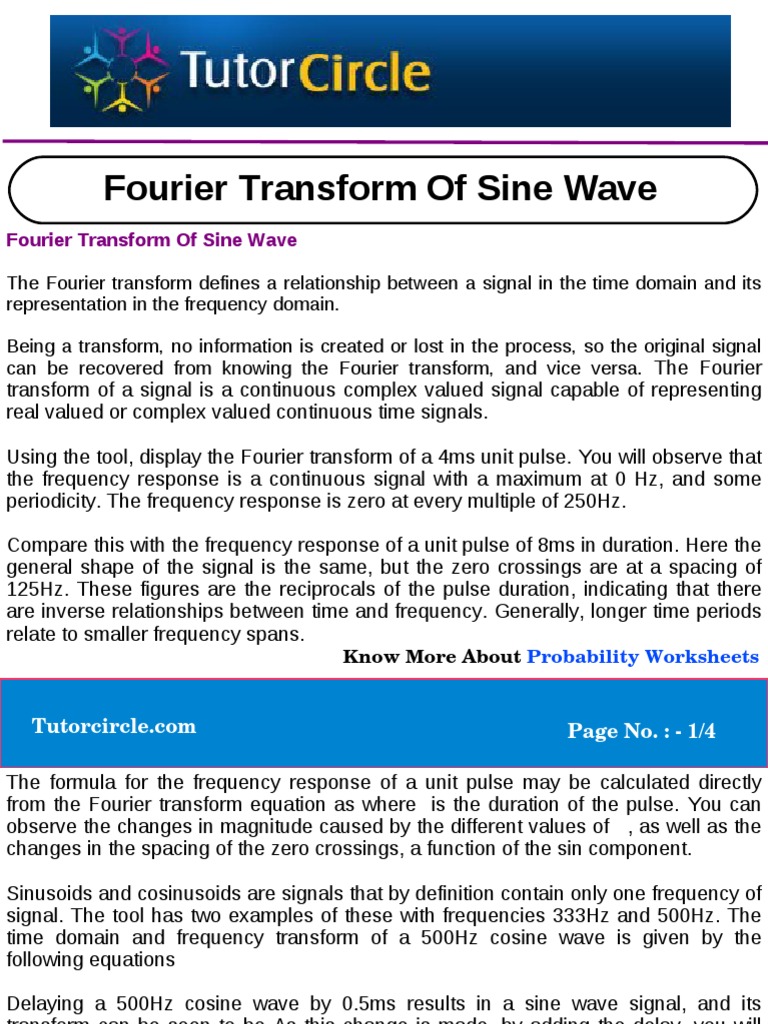 Fourier Transform of Sine Wave | PDF | Fourier Transform | Sine Wave