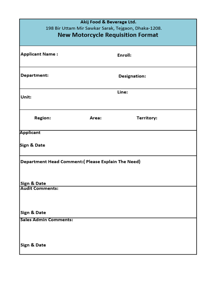 Motorcycle Requisition Form Template | PDF