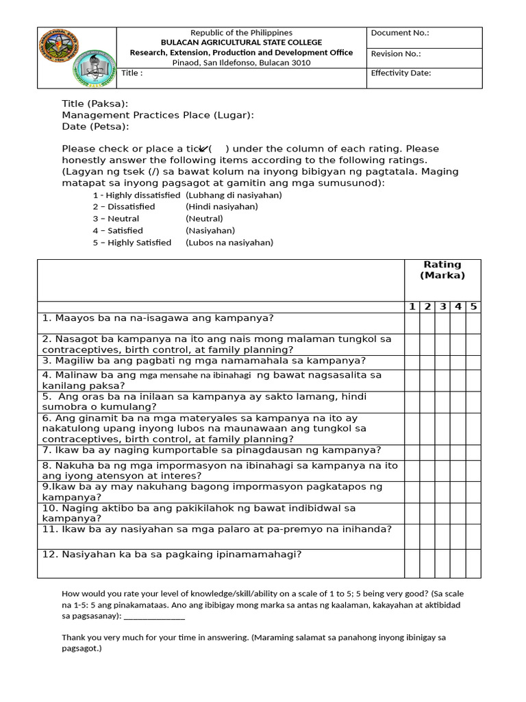 Evaluation Form PR | PDF