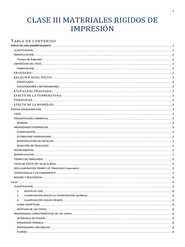 Materiales Rígidos de Impresión Odontológica | PDF | Yeso | Óxido de zinc