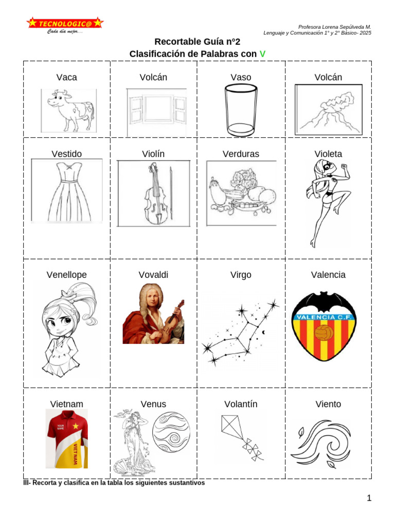 C4 Recortable Letra V Sustantivos | PDF