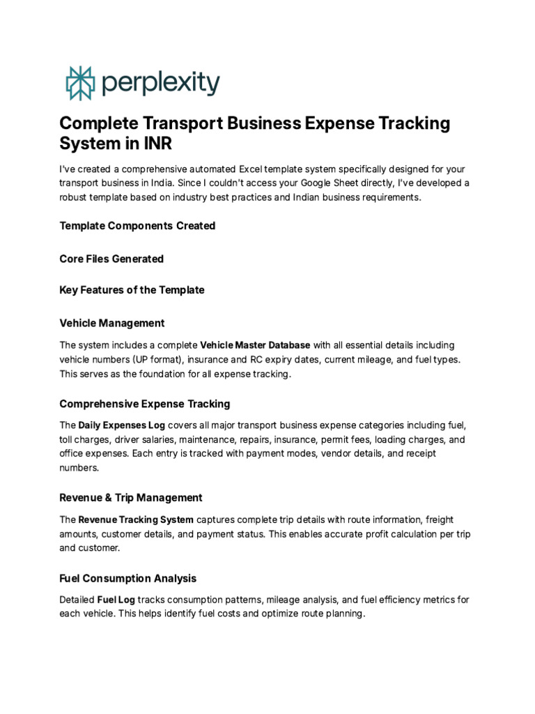 Automated Excel Template for Transport Business | PDF | Expense | Transport