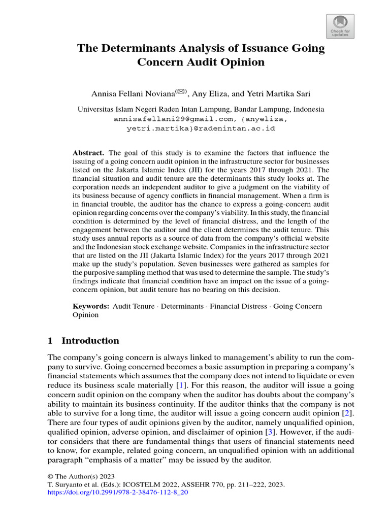Factors Influencing Going Concern Opinions | PDF | Coefficient Of ...