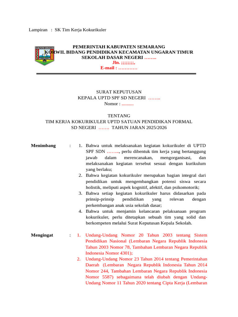 SK Tim Kerja Kokurikuler SD 2025/2026 | PDF