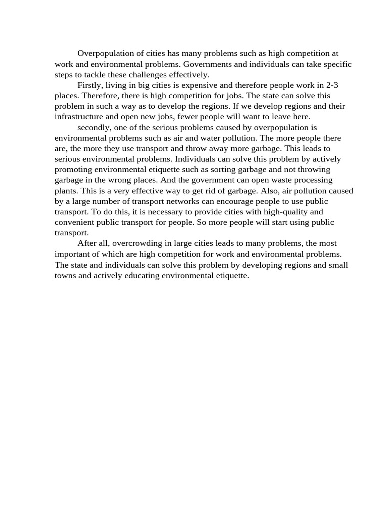 Solutions to Urban Overpopulation Issues | PDF