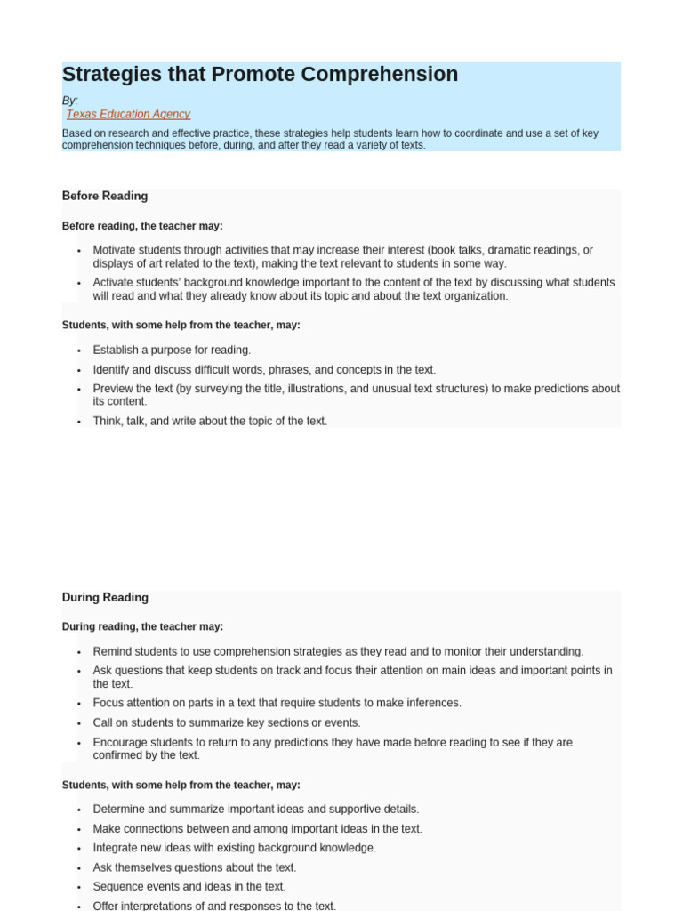 Comprehension Strategies for Students | PDF | Reading Comprehension ...