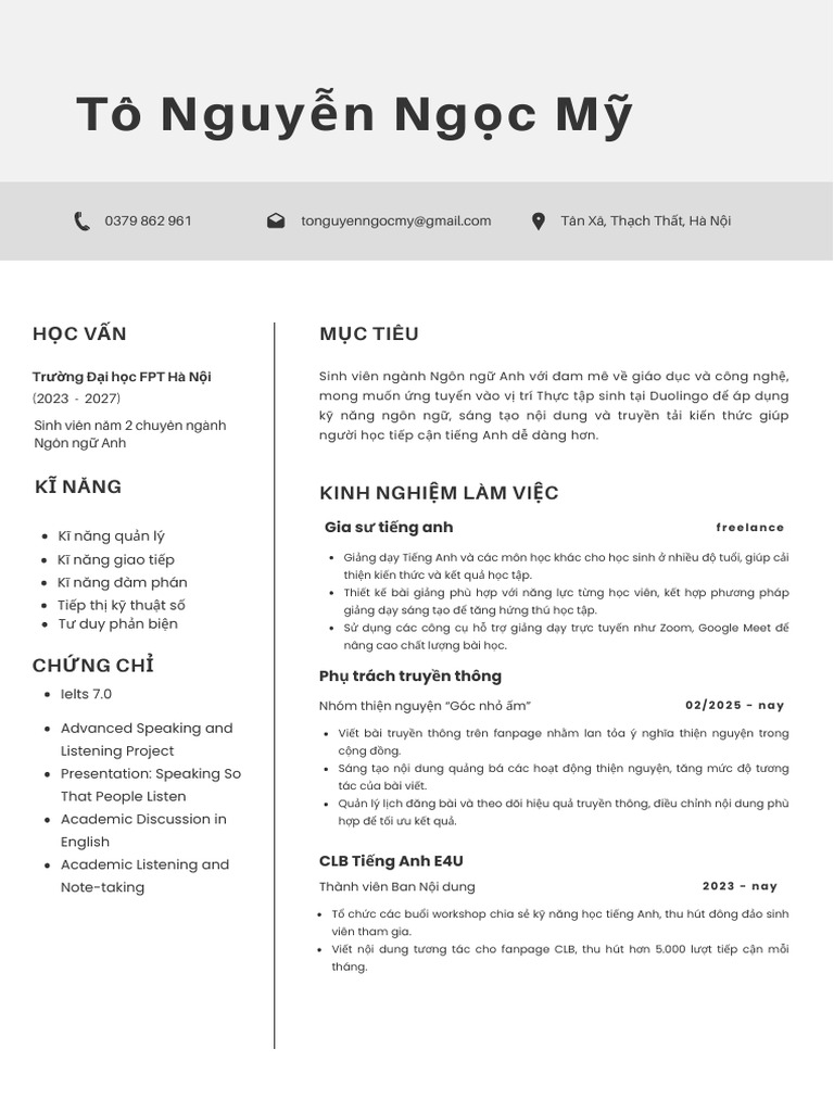 Minimalist Modern Professional CV Resume | PDF