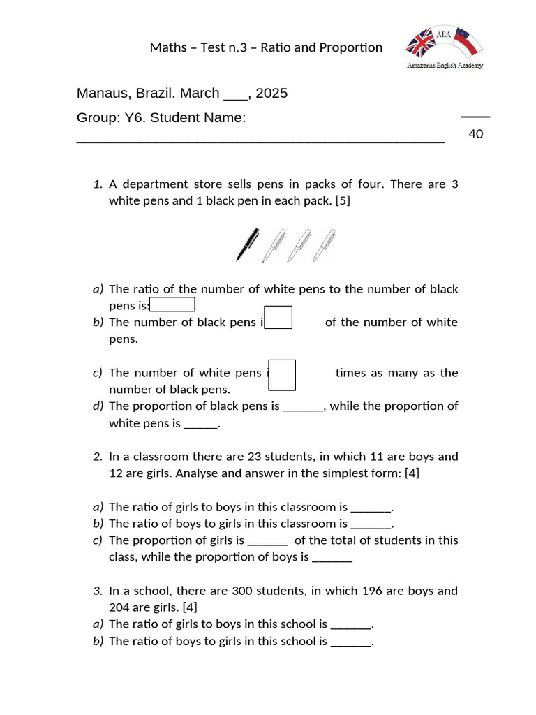 Test 2 - Ratio and Proportion | PDF | Juice | Diet & Nutrition