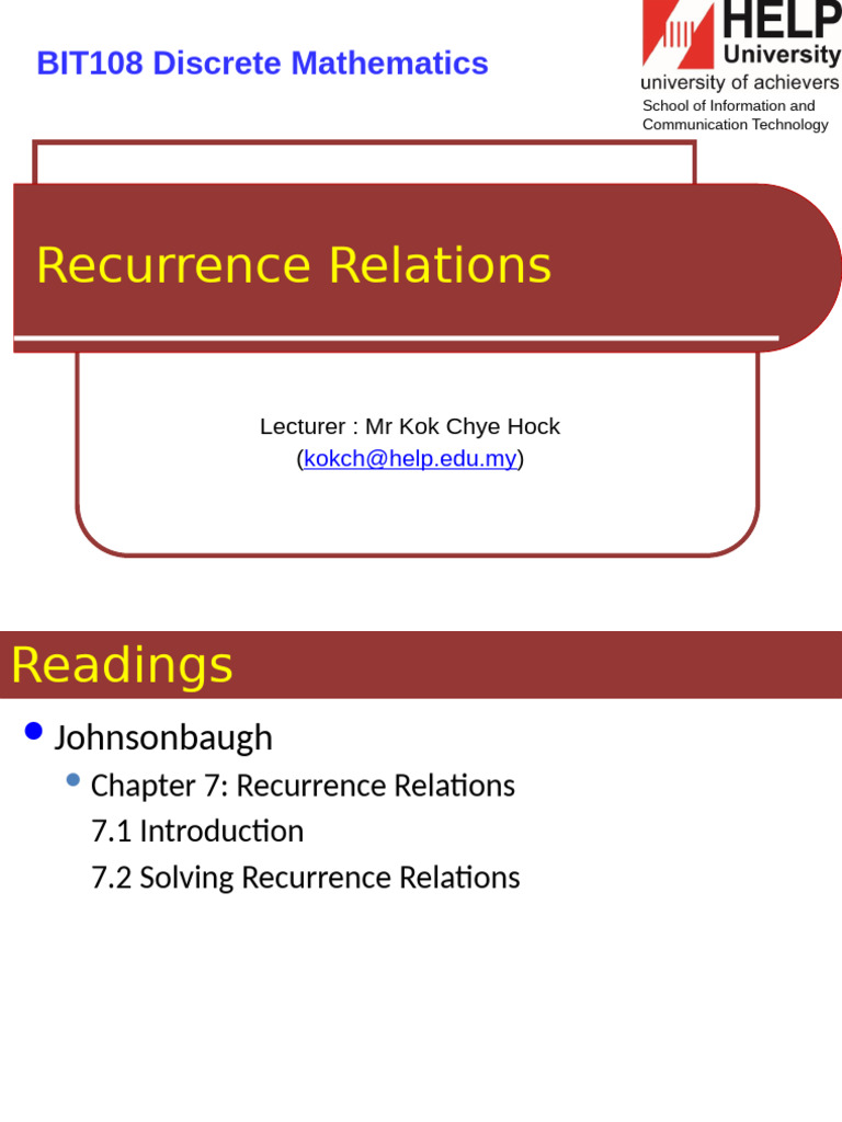 Recurrence Relations in Discrete Mathematics | PDF | Recurrence ...