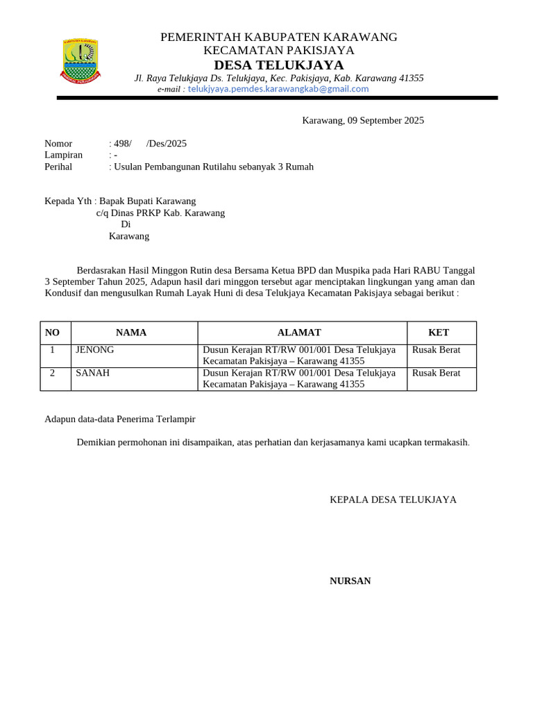 Usulan Pembangunan Rutilahu 2025 | PDF