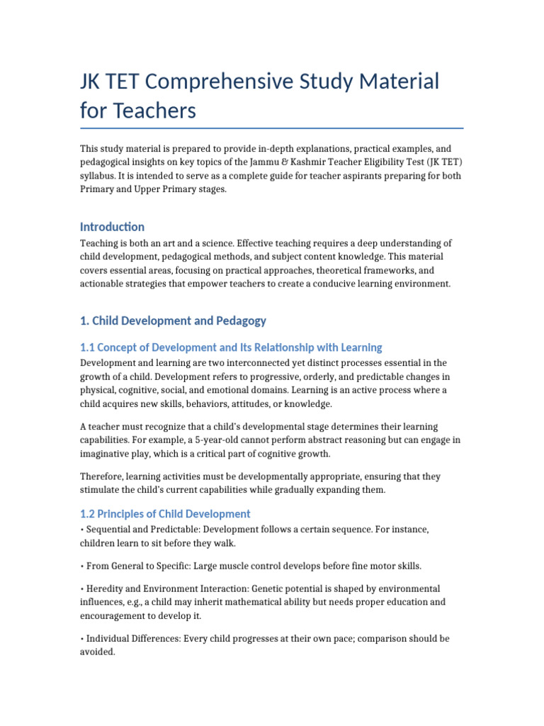JK TET Study Material: Child Development | PDF | Learning | Child ...