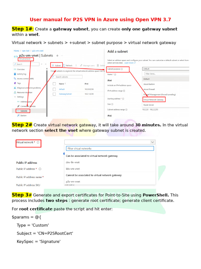 P2S VPN Setup Guide for Azure OpenVPN | PDF | Computer Network ...