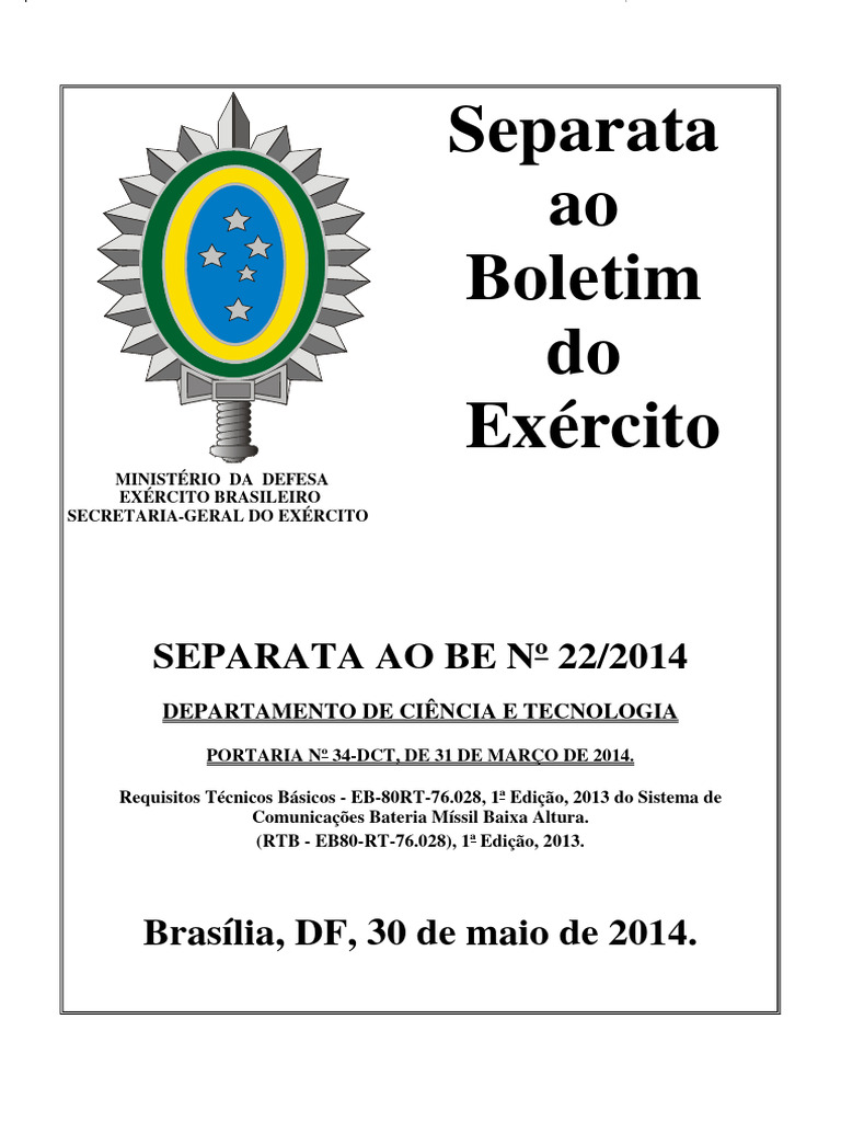 Requisitos Técnicos Bateria Míssil Baixa Altura | PDF | Radar | Brigada