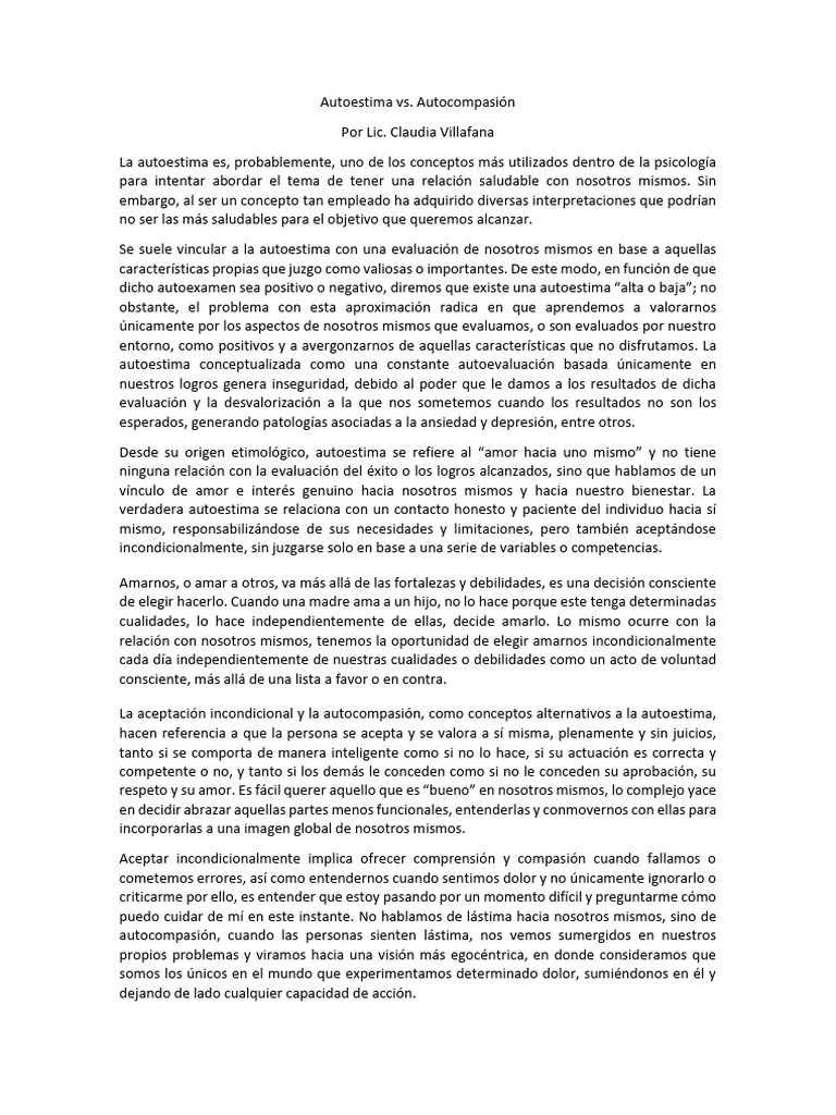 Autocompasión: Clave para el Bienestar | PDF | Autoestima | Amor