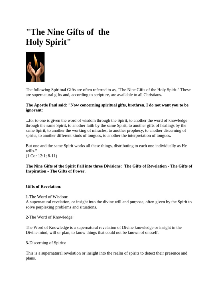 The Nine Gifts of the Holy Spirit | PDF