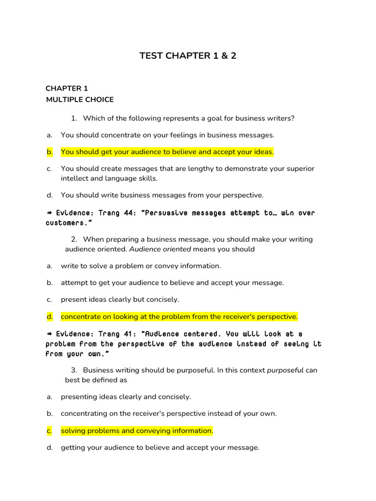 Test Chapter 1 & 2 - Bài Làm | PDF | Communication | Information
