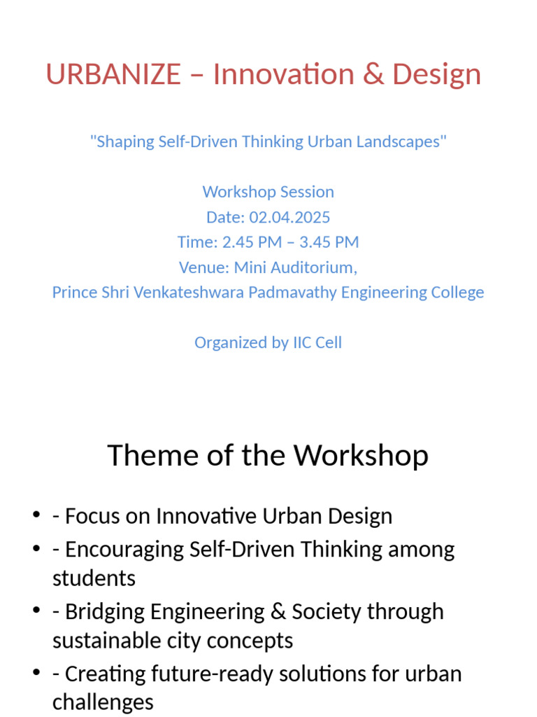 Urban Innovation Workshop 2025 | PDF