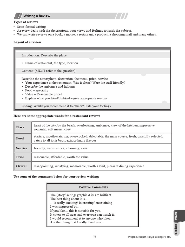Writing Reviews for Form 4 English | PDF