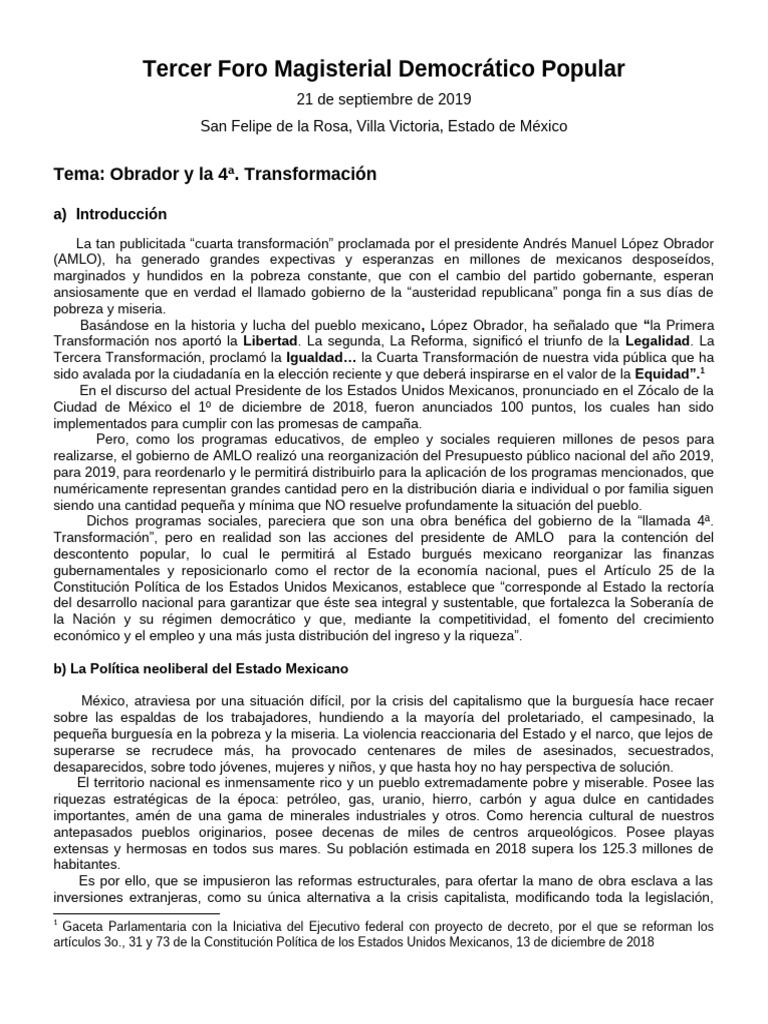 Análisis de la 4ª Transformación de AMLO | PDF | México | Pobreza