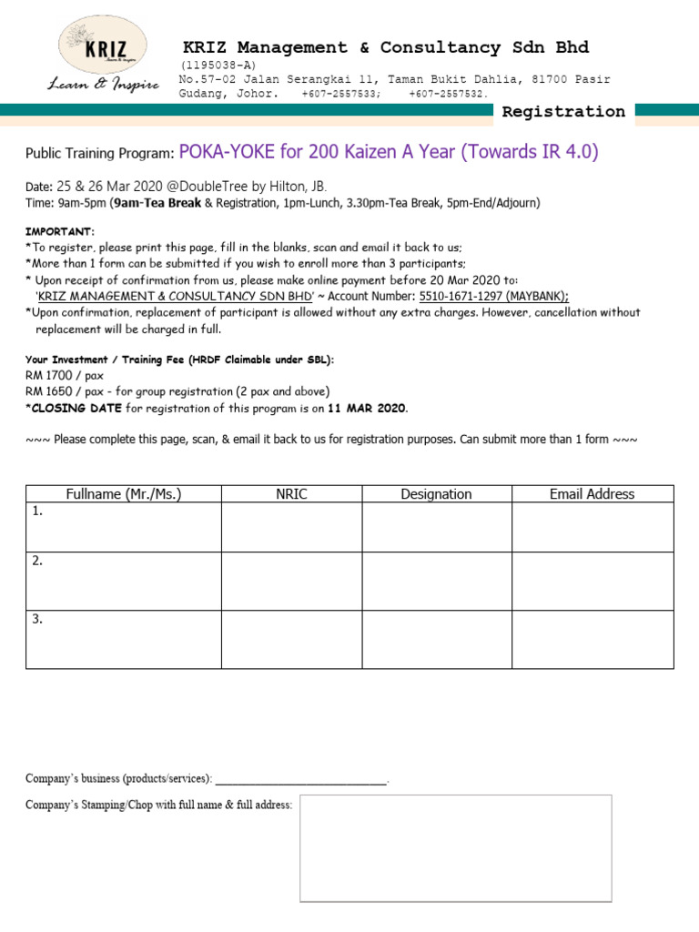 POKA-YOKE Training Program Registration | PDF